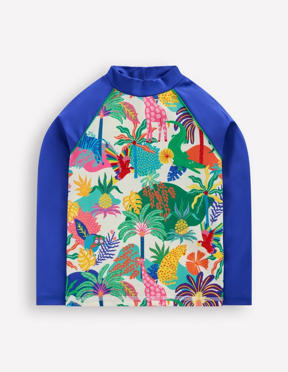 Mini Boden Jungle Rash Guard 3-4Y | Ivory Multi Animal Print UPF 50+ Swim Shirt